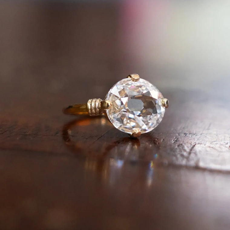 Round Rose Cut Lab Diamond Solitaire Engagement Ring - view 2