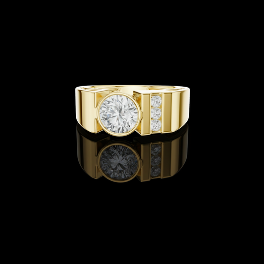 1.1 CT Contemporary Round Cut Moissanite Diamond Band with Architectural Side Accents