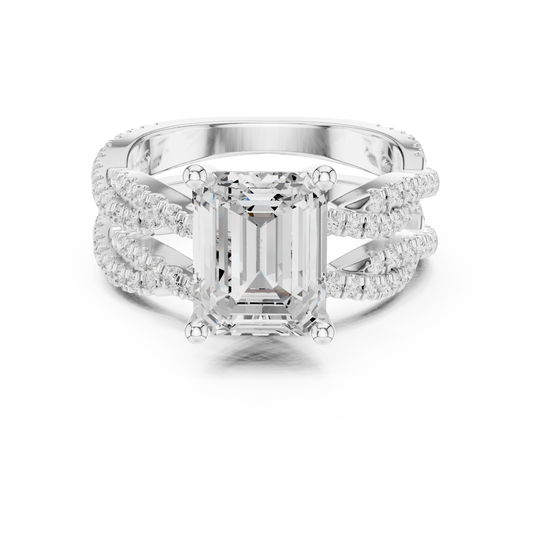 Emerald Cut Women's Crisscross Split Band Gold Ring - view 3