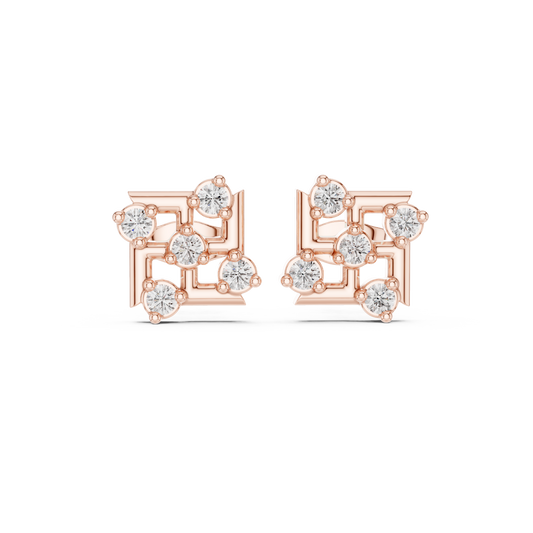 0.35 TCW Iconic Grid Aura Moissanite Diamond Set Gold Stud Earrings with Contemporary Architectural Motif