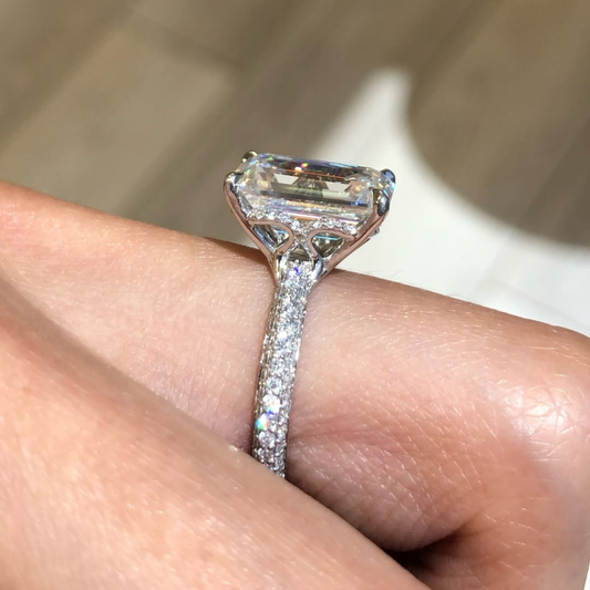 Hidden Halo Emerald Lab Diamond Pave Cathedral Engagement Ring - view 3