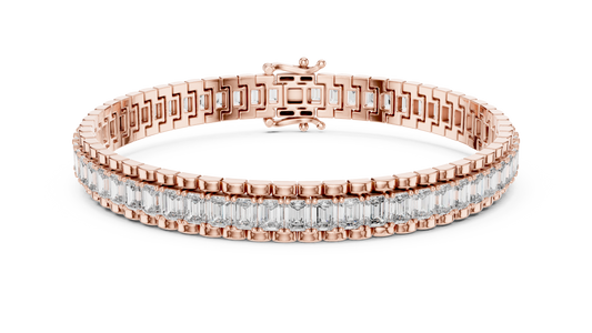 12.00 TCW Exquisite Emerald Cut Moissanite Diamond Bracelet with Sleek Gold Channel Setting