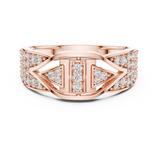 0.61 TCW Exclusive Round Moissanite Diamond Contemporary Geometric Design with Pave Stones Modern Designer Jewelry
