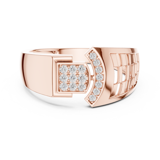 0.17 TCW Classic Round Moissanite Diamond Architectural Grid Design with Pave Stones Statement Fine Ring