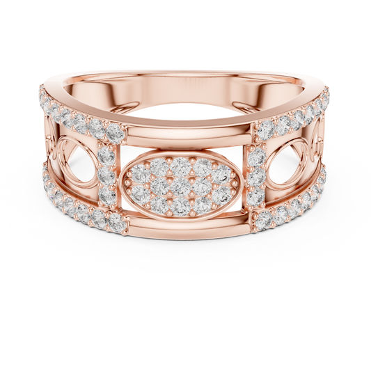 0.58 TCW Exclusive Round Lab Grown Diamond Openwork Oval Design with Pave Stones Wedding Ring