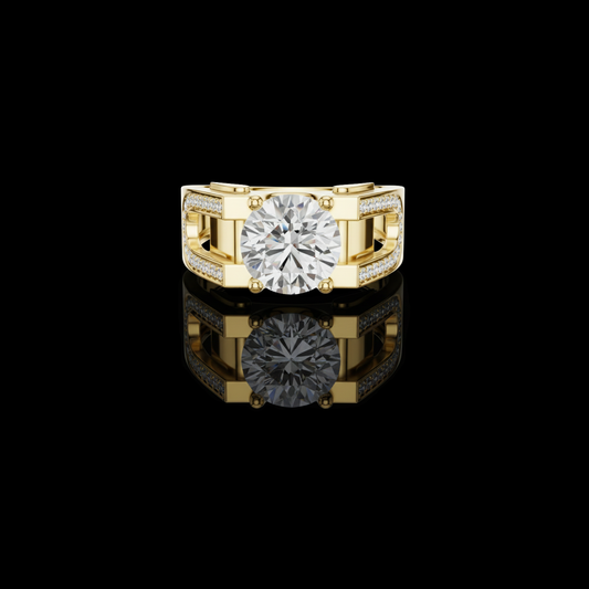 1.5 CT Architectural Round Brilliant Moissanite Diamond Ring with Pavé Accents
