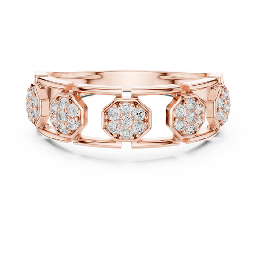 0.29 TCW Luxury Hexagon Round Lab Grown Diamond Cluster Modern Openwork Band Statement Ring for Women