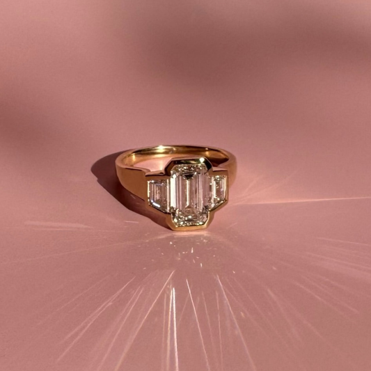 2.5 CT Sculptural Emerald Cut Lab Grown Diamond Ring With Timeless Architectural Elegance
