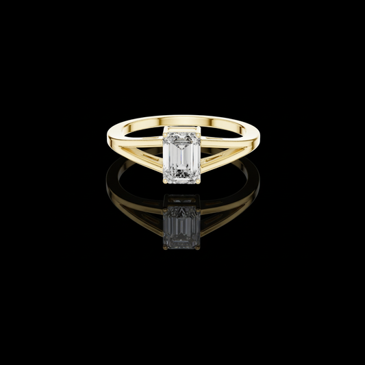 0.70 TCW Perfect Emerald Cut Moissanite Diamond Solitaire Ring with Modern Split Shank Design