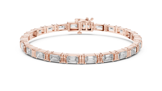8.96 TCW Dazzling Emerald MoissaniteDiamond Tennis Bracelet with Architectural Open Link Detailing