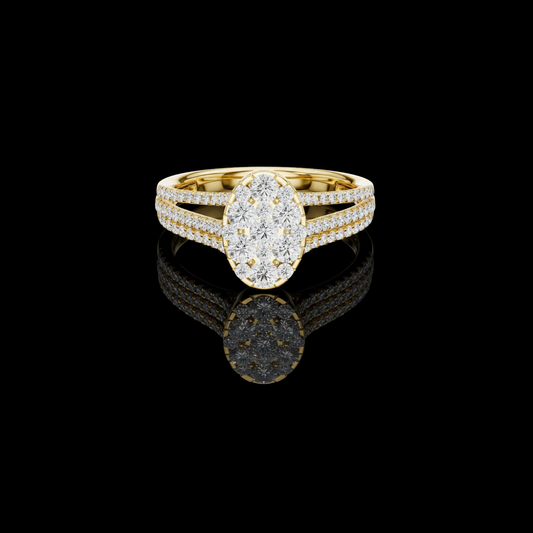 1.50 TCW Round Cluster Ring with Triple Row Pavé Lab Grown Diamond for Radiant Brilliance