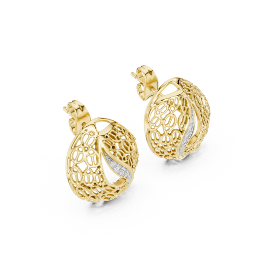 Artisan Filigree Wave Round Studs with Curved Pave - view 4