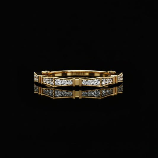 0.20 TCW Geometric Moissanite Diamond Accent Band with Vintage Inspired Detailing For Her