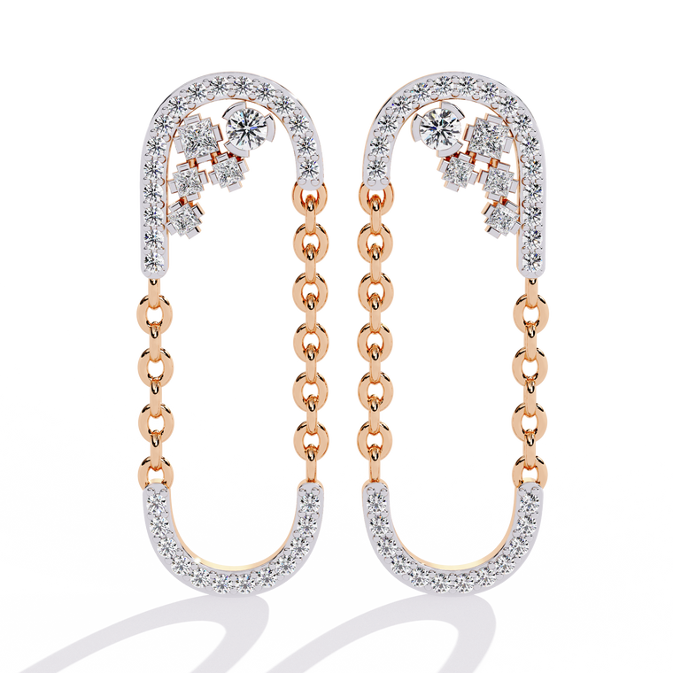 Chain Loop Earrings with Pave and Cluster Accents - view 2