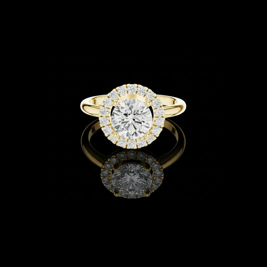1.01 CT Bespoke Sparkle Round Cut Lab Grown Diamond Halo Ring in Gold