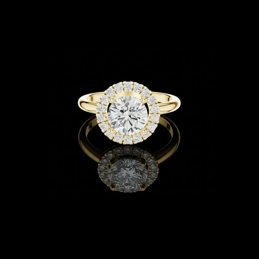 1.01 CT Bespoke Sparkle Round Cut Moissanite Diamond Halo Ring in Gold