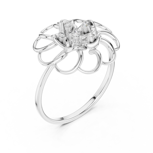 Floral Ring with Bezel Set Round Moissanite For Women - view 4