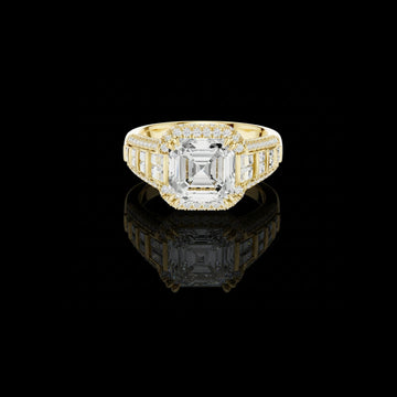 2.50 CT  Solace Asscher Cut Lab Diamond Ring with Baguette Side Stones and Pavé Halo For Mother