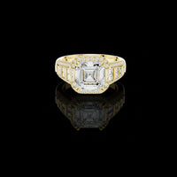 3.00 CT Solace Asscher Cut Moissanite Diamond Ring with Baguette Side Stones and Pave Halo For Mother