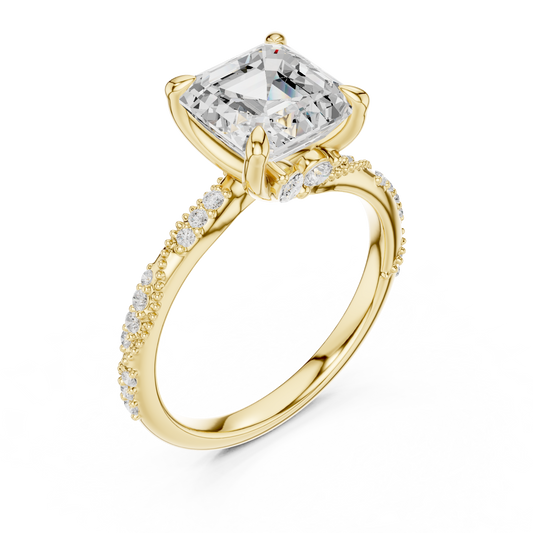 2.50 CT Exclusive Asscher Cut Lab Grown Diamond Pave Band Solitaire Engagement Ring For Women