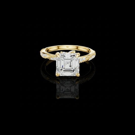 2.50 CT Exclusive Asscher Cut Lab Grown Diamond Pave Band Solitaire Engagement Ring For Women