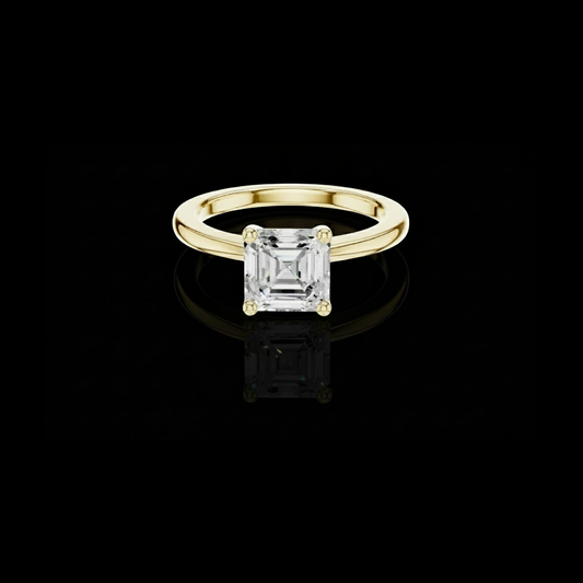 1.50 TCW Premium Asscher Cut Moissanite Diamond Solitaire Ring in Polished Gold