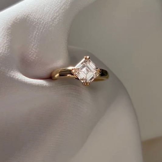 Asscher Moissanite With Four Prong Solitaire Engagement Ring - view 2