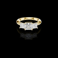 1.80 TCW Shiny Asscher Cut Three Stone Moissanite Diamond Ring with Princess Cut Side Stones