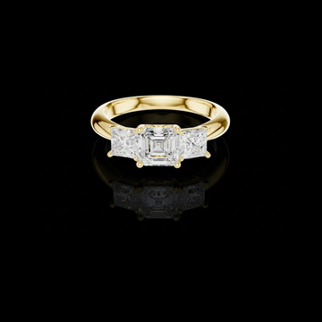 1.80 TCW Shiny Asscher Cut Three Stone Moissanite Diamond Ring with Princess Cut Side Stones