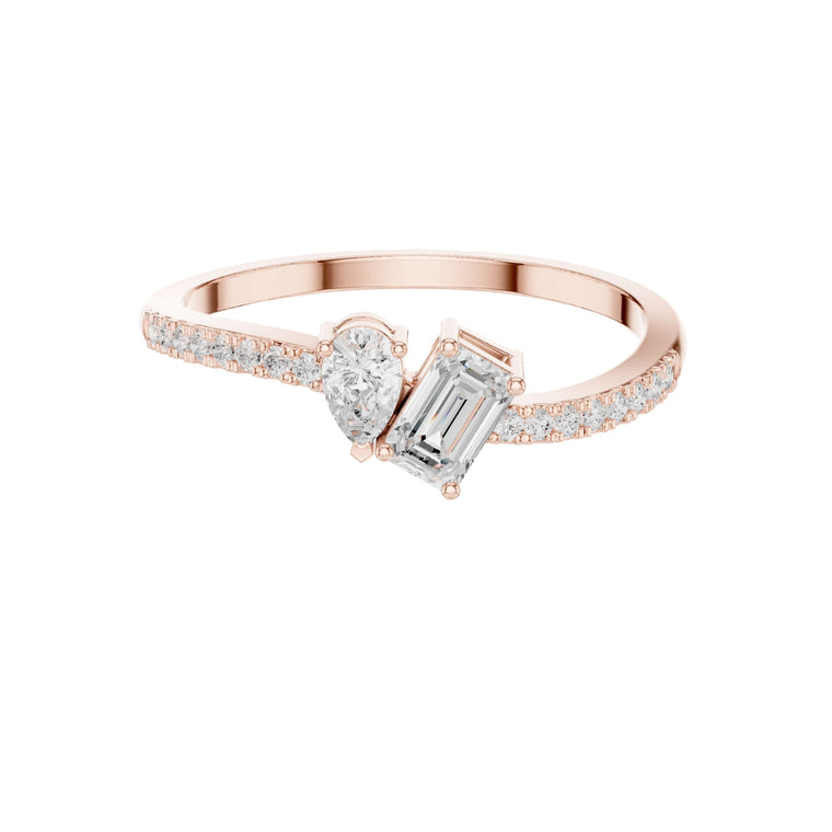 Pear and Emerald Cut Moissanite Toi et Moi Pave Engagement Ring - view 2