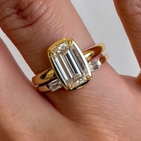 3.50 CT Luxurious Elongated Emerald Cut Lab Grown Diamond Three Stone Asymmetrical Engagement Ring For Her