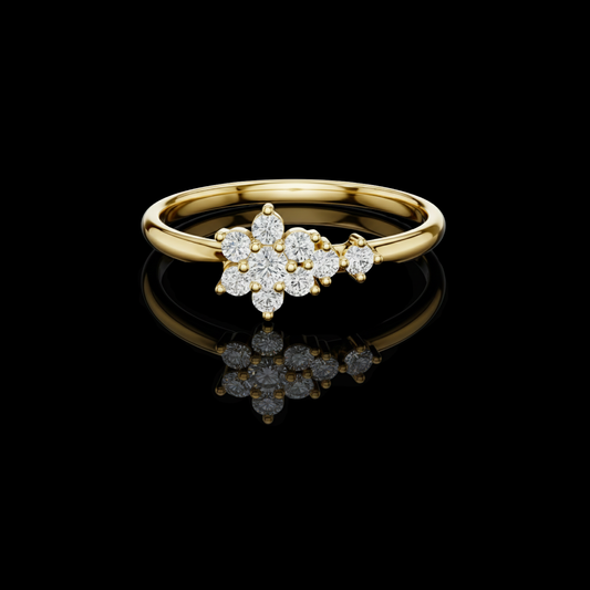 0.15 TCW Radiant Ring with an Asymmetrical Floral Moissanite Diamond Cluster Design