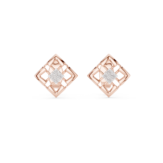 0.048 TCW Architectural Geometric Moissanite Round Diamond Frame Stud Earrings with Floating Accents