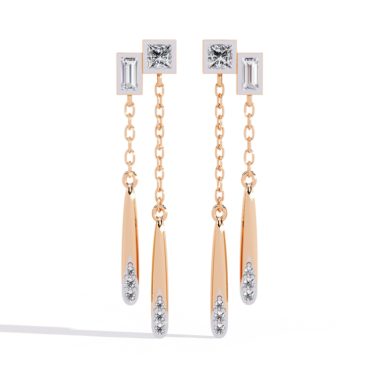 Cascade Dual Tone Chain Link Drop Earrings - view 2
