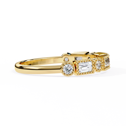 Alternating Emerald and Round Lab Diamond Eternity Wedding Band - view 3