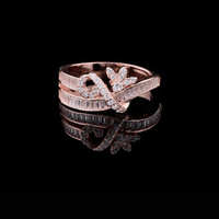 2.50 TCW Exquisite Rose Gold Dual Band Ring Adorned with Sparkling Floral Moissanite Diamond Motifs and Baguette Detailing