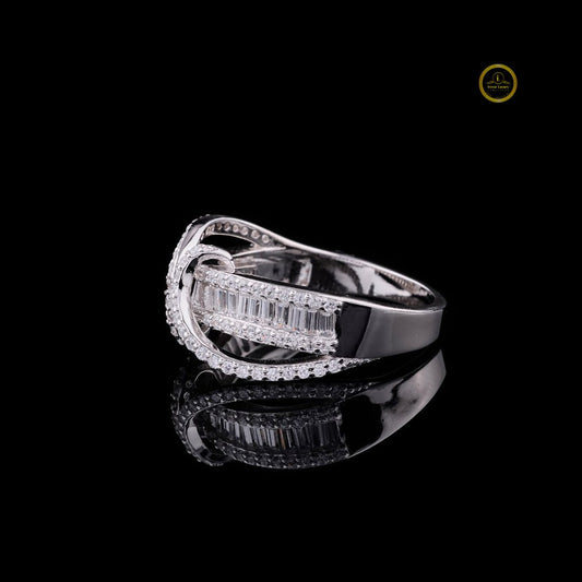 Floral Bypass Baguette and Round Moissanite Anniversary Band - view 4