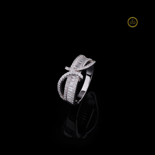 Floral Bypass Baguette and Round Moissanite Anniversary Band - view 2