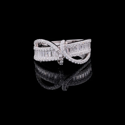 2.00 TCW Infinity Bow Ring with Lab Grown Baguette and Round Cut Diamonds
