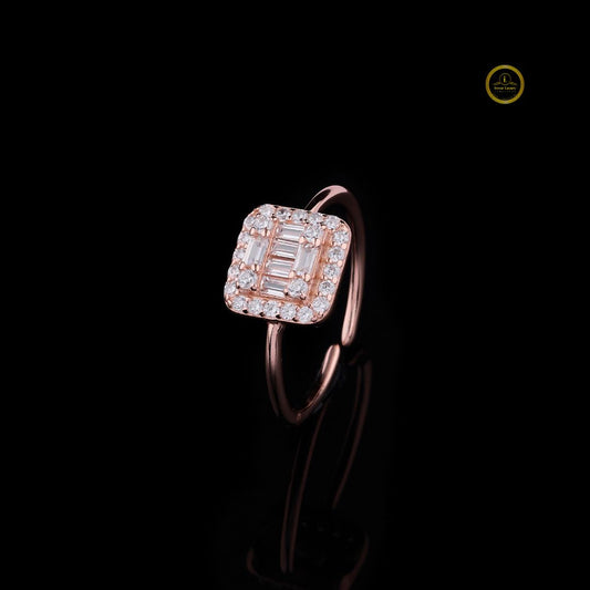 Baguette Halo Ring with Lab Diamond Rectangular Cluster Setting - view 2