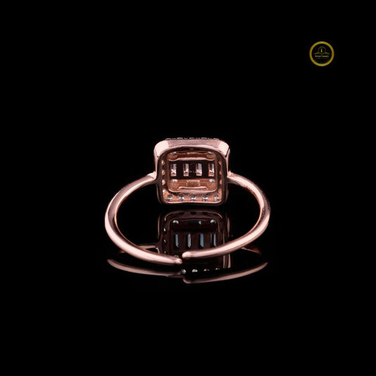 Baguette Halo Ring with Lab Diamond Rectangular Cluster Setting - view 4