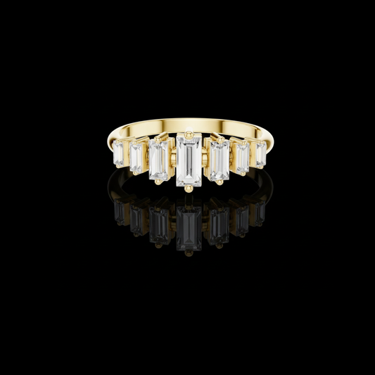 0.58 TCW Stylish Baguette Cut Lab Grown Diamond Bar Band Ring in Polished Gold