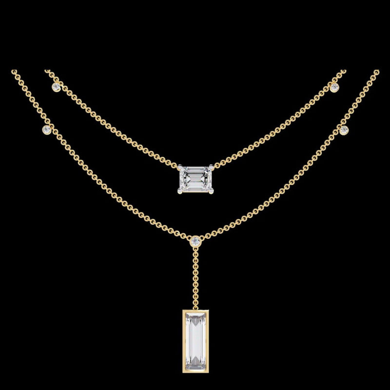 2.73 CT Dainty Baguette Cut Moissanite Diamond Necklace With Double Elegant Chain Luxury Jewelry Gift for Her