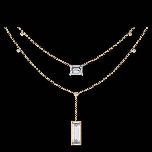 2.73 CT Dainty Baguette Cut Moissanite Diamond Necklace With Double Elegant Chain Luxury Jewelry Gift for Her