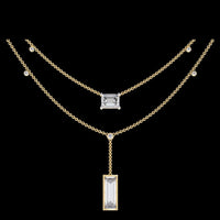 2.73 CT Dainty Baguette Cut Lab Diamond Necklace With Double Elegant Chain Luxury Jewelry Gift for Her
