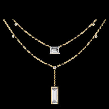 2.73 CT Dainty Baguette Cut Lab Diamond Necklace With Double Elegant Chain Luxury Jewelry Gift for Her