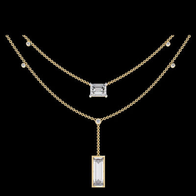 Layered Emerald Cut Lab Grown Pendant Y Necklace