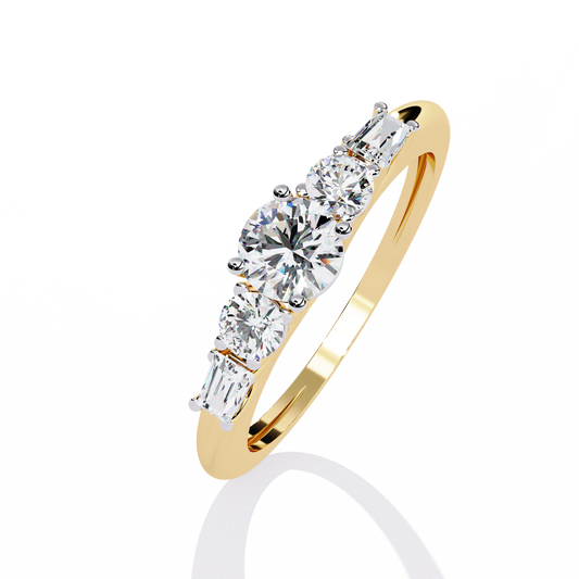 Round Five Stone Lab Diamond Ring with Baguette Side Stones