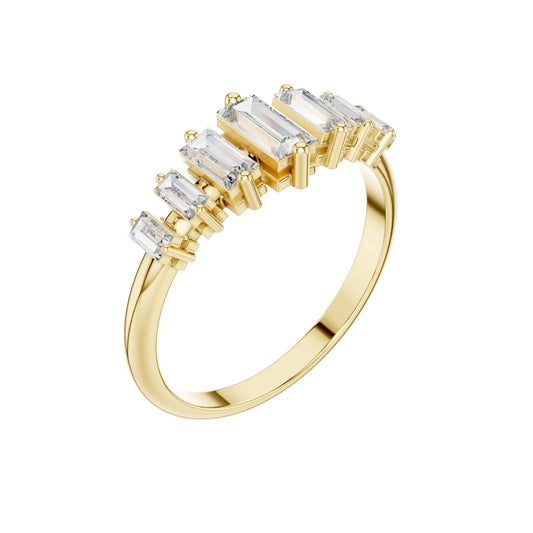Baguette Cut Lab Diamond Bar Band Ring in Yellow Gold - view 4