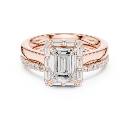 1.5 CT Contemporary Luxury Bridal Emerald Cut Lab Diamond Ring with Baguette Frame For Her Style